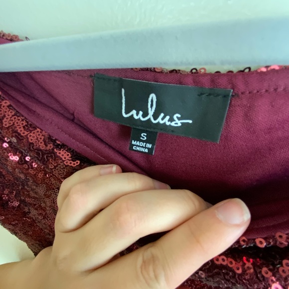Lulu’s | Born To Stun Burgundy Sequin Off-The-Shoulder Crop Top - Picture 8 of 9